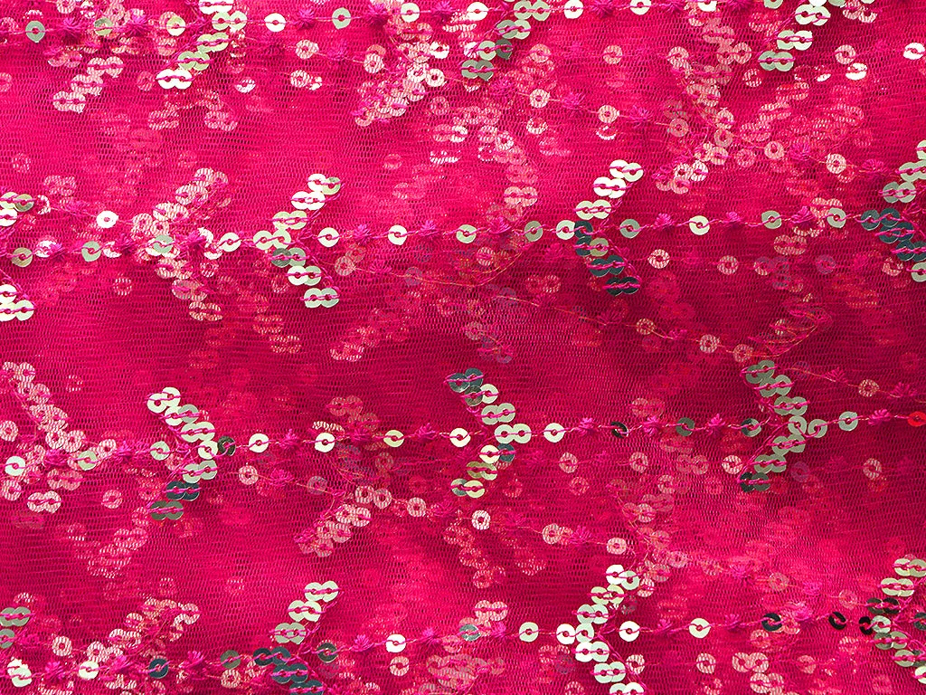 Rani Pink Abstract Thread & Sequins Embroidered Net Fabric