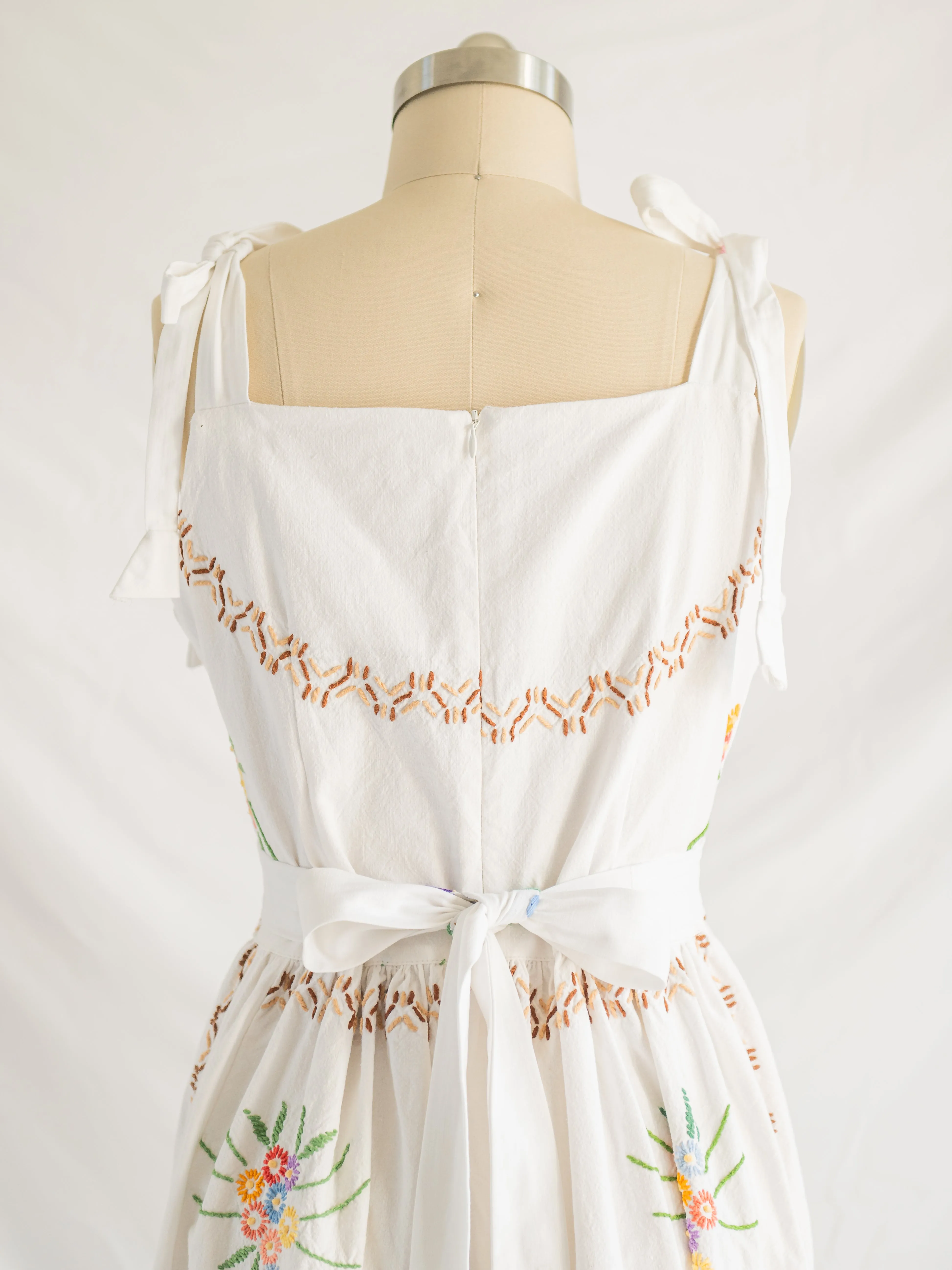 Re-design Upcycled African Daisy Embroidered Cotton Midi Dress