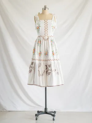 Re-design Upcycled African Daisy Embroidered Cotton Midi Dress