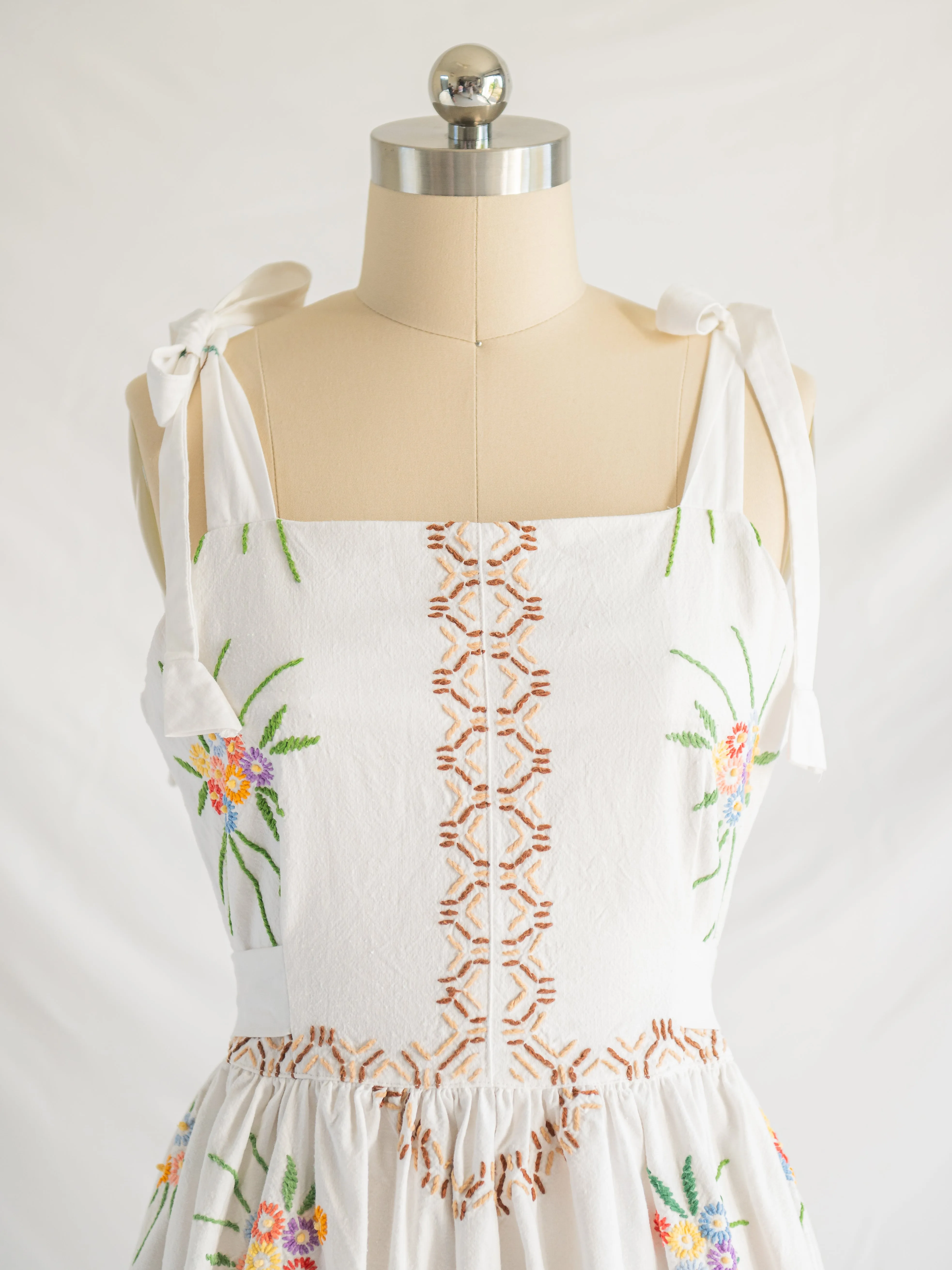 Re-design Upcycled African Daisy Embroidered Cotton Midi Dress