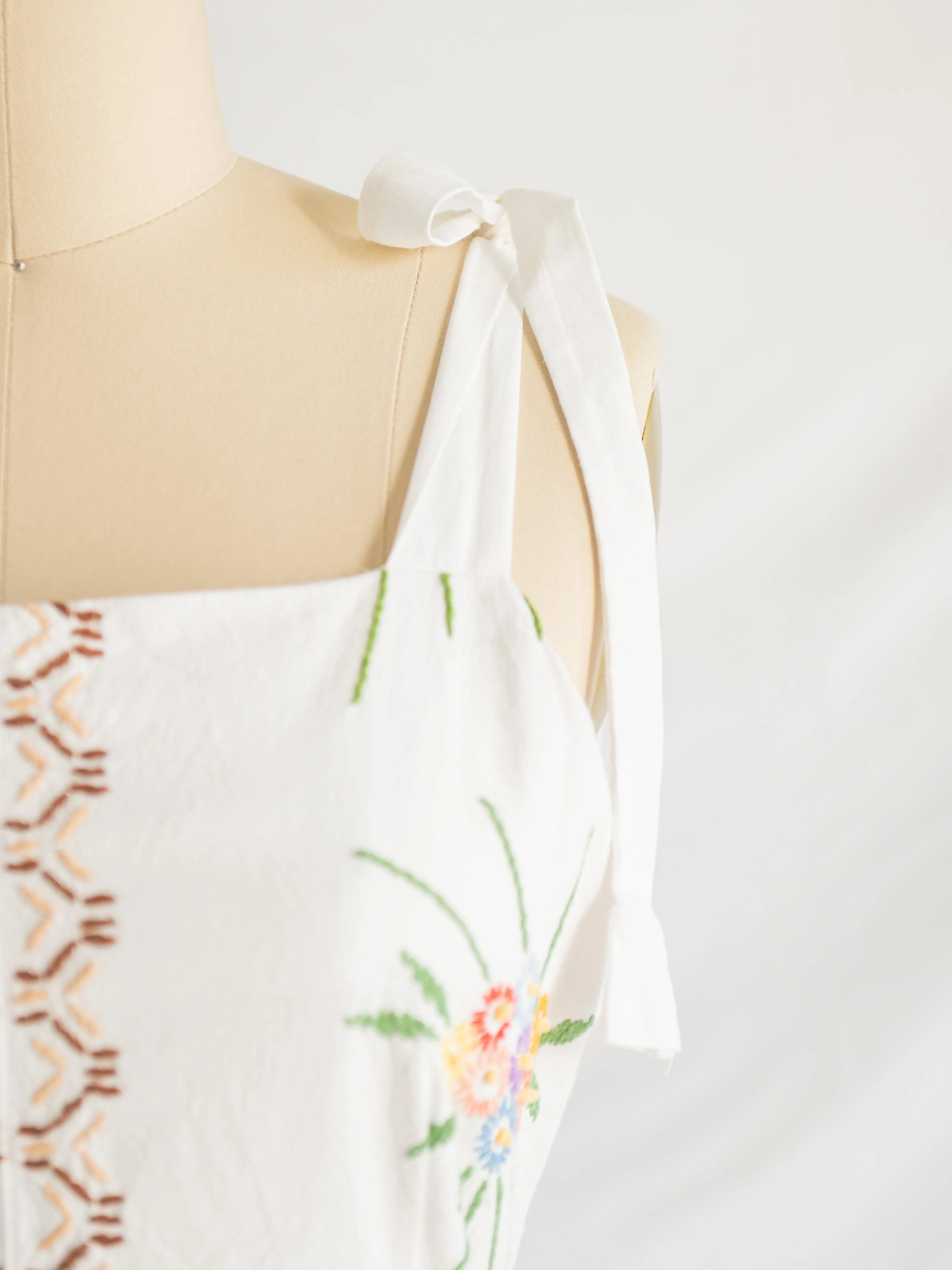 Re-design Upcycled African Daisy Embroidered Cotton Midi Dress