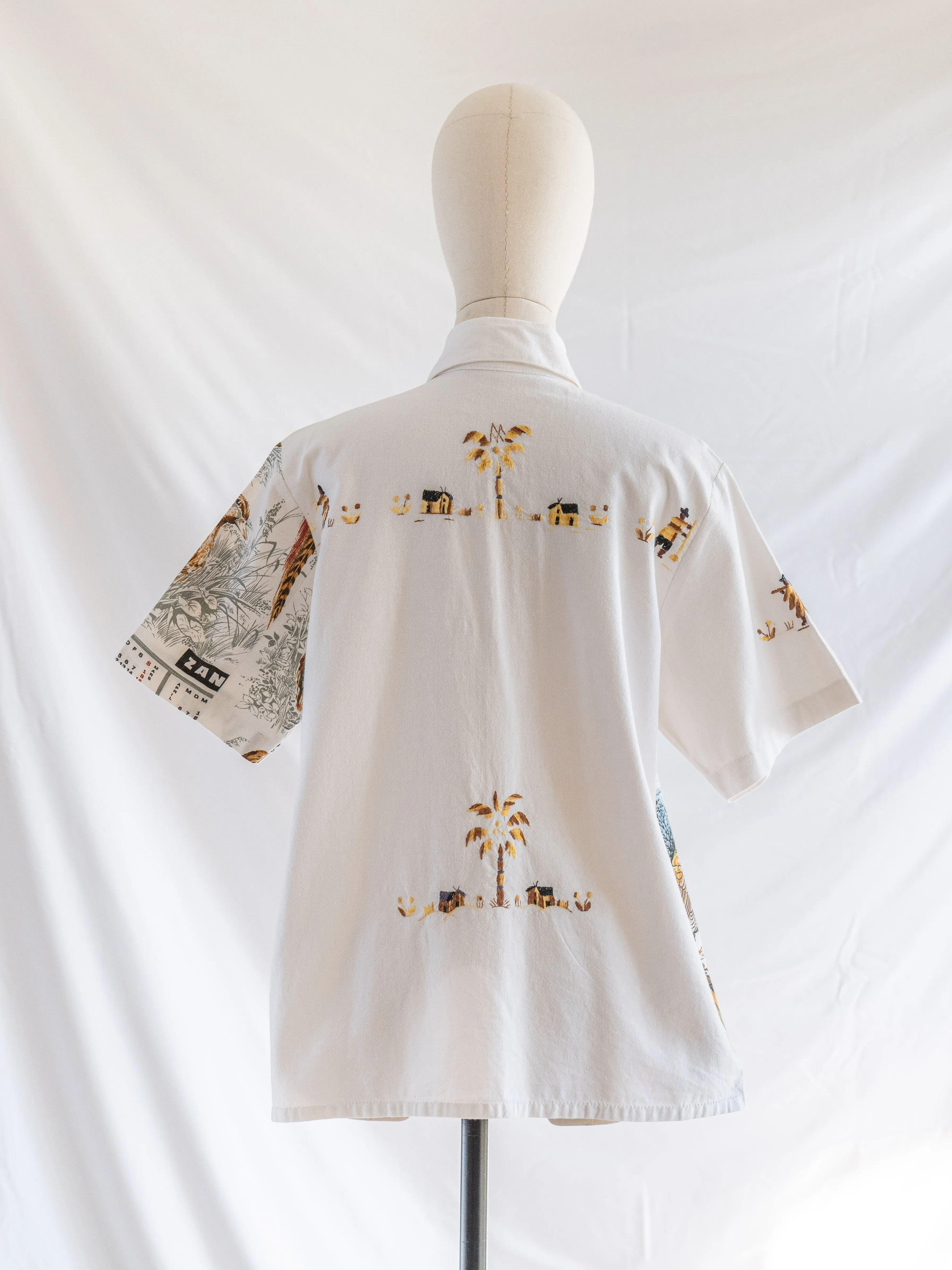 Re-Top Upcycled Quail Print Farm Embroidered Shirt