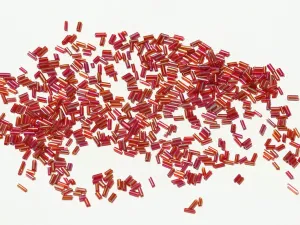 Red Transparent Rainbow Pipe / Bugle Glass Seed Beads