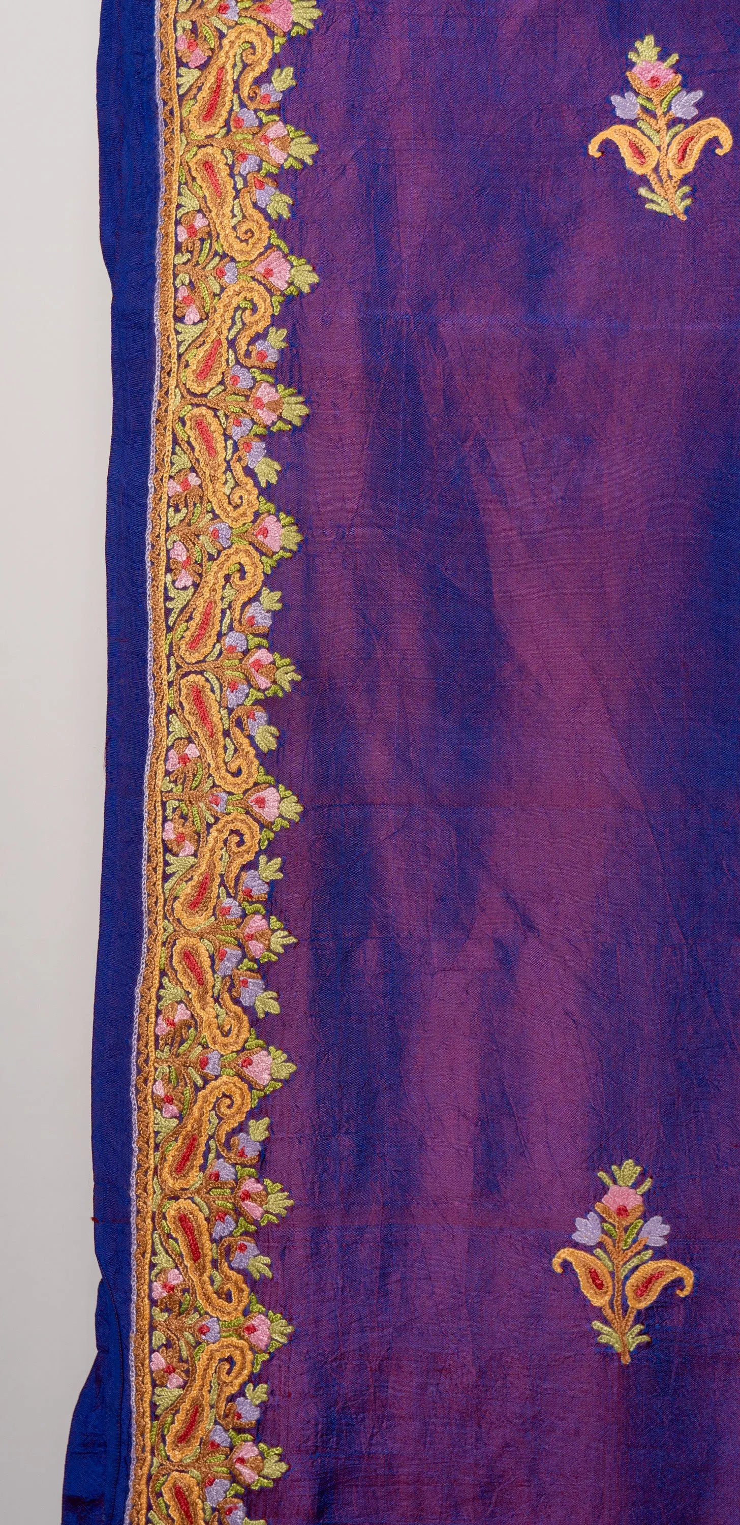 Royal Purple Pure Silk Hand Aari Embroidery Saree