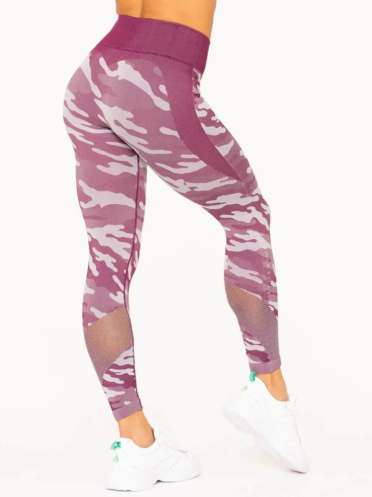 Ryderwear Camo Seamless High Waisted Leggings - Burgundy Camo