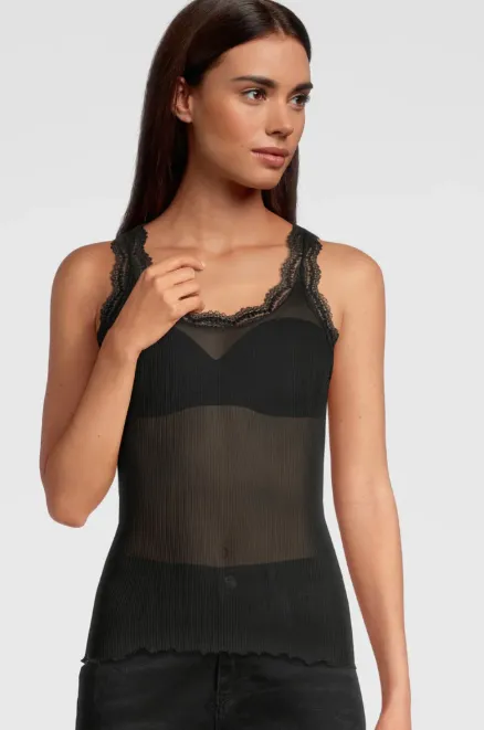 Silk top with Calais lace trim