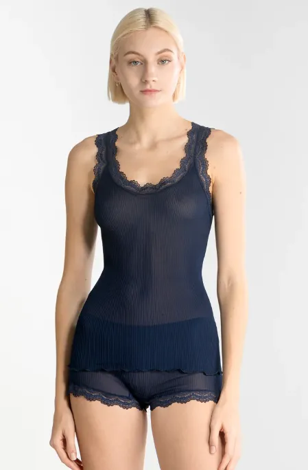Silk top with Calais lace trim