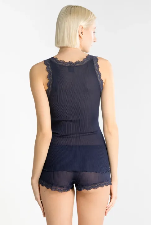 Silk top with Calais lace trim