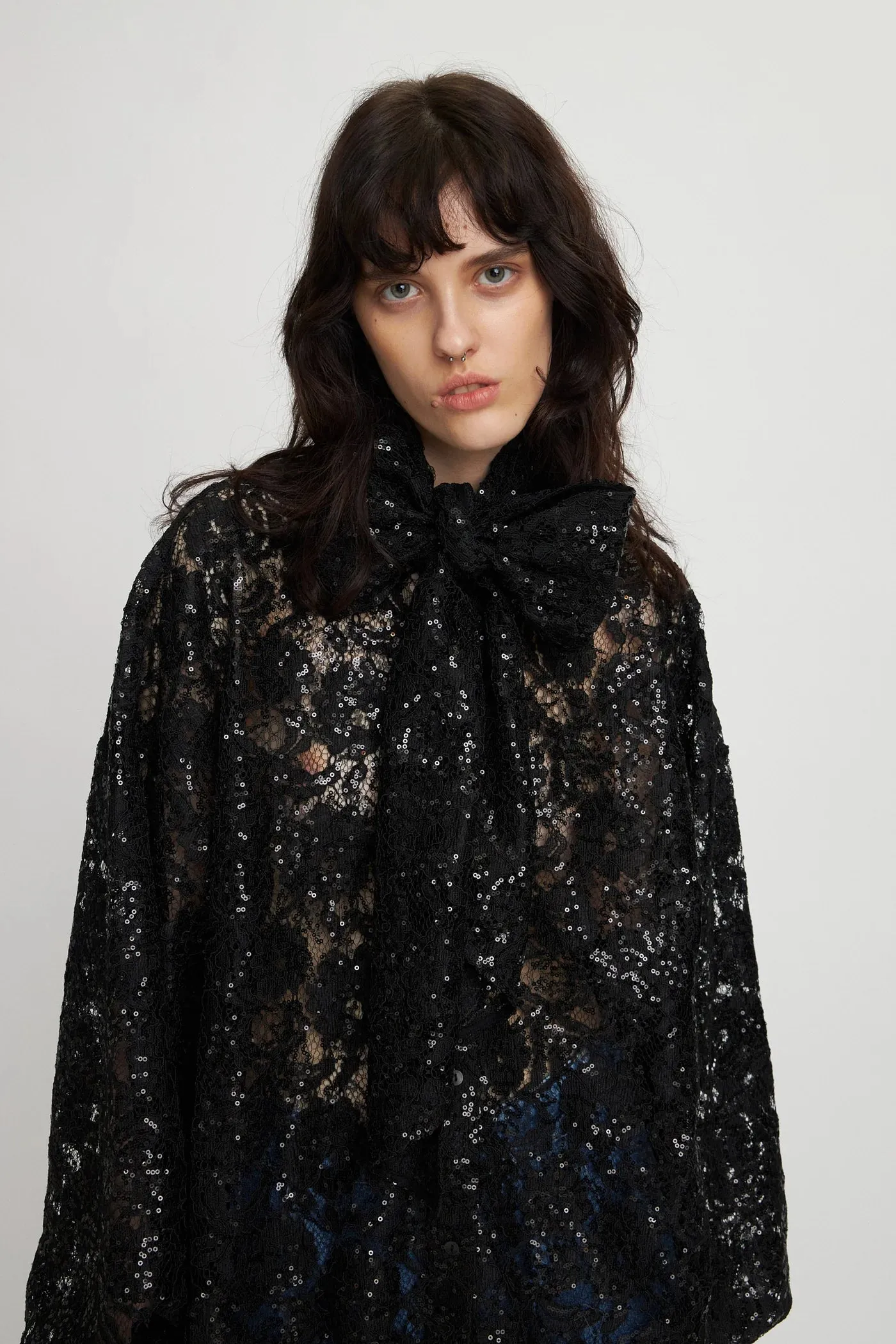 Stella Nova Black Lace Sequins Shirt Dress