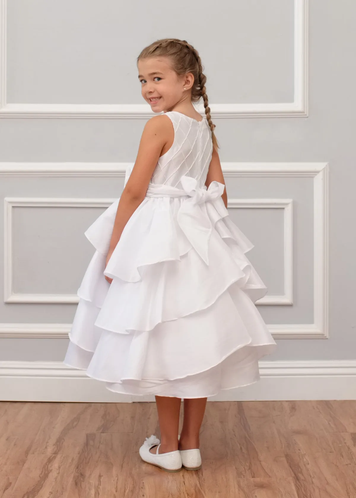 Taffeta Latice Bodice with Tiered Skirt Dress