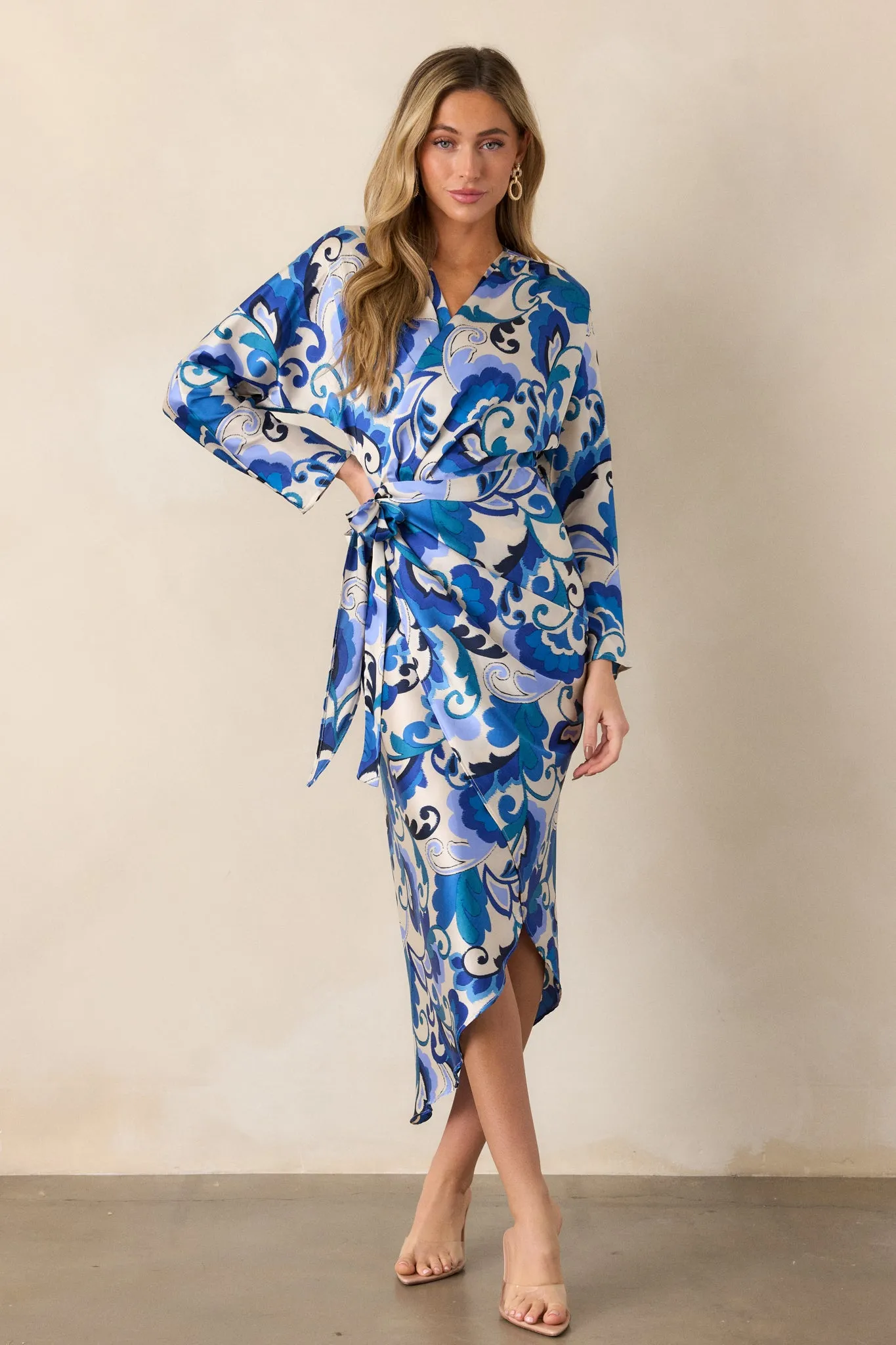 These Moments Blue Floral Wrap Midi Dress