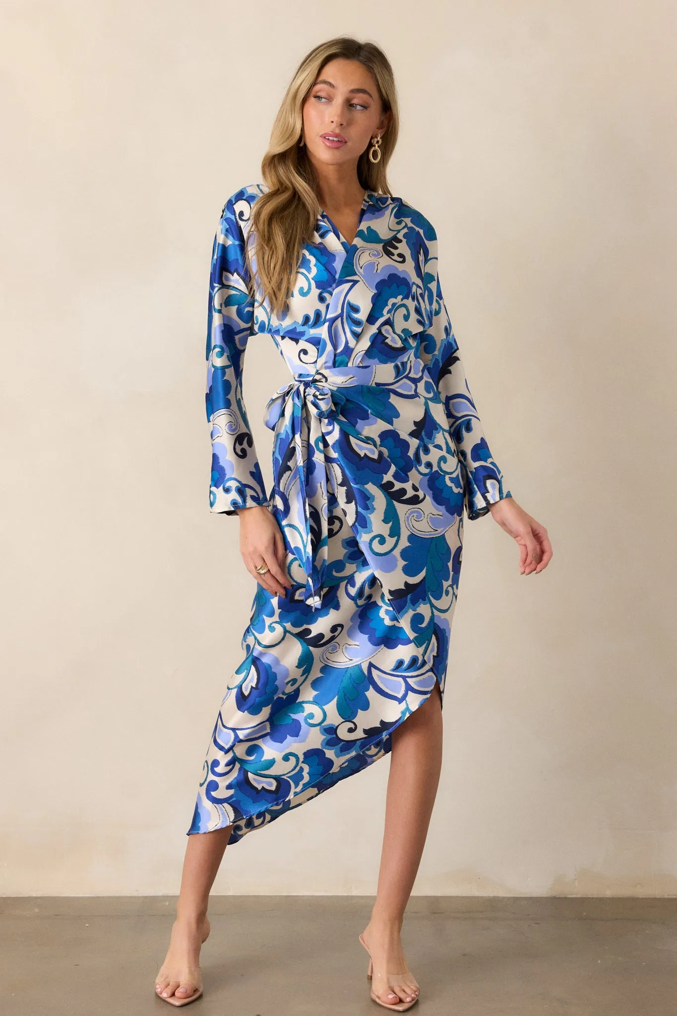 These Moments Blue Floral Wrap Midi Dress