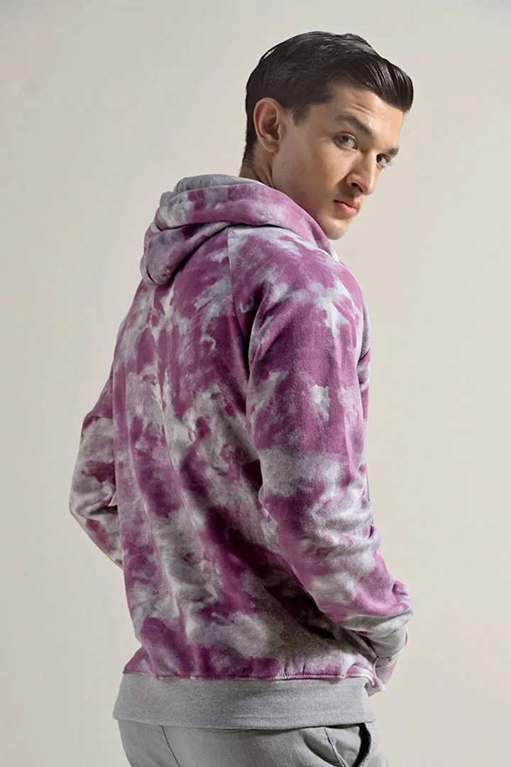 Tie & Dye Half Zipper Hoodie - Dusty Pink