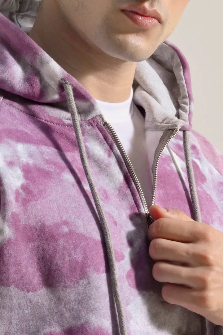 Tie & Dye Half Zipper Hoodie - Dusty Pink