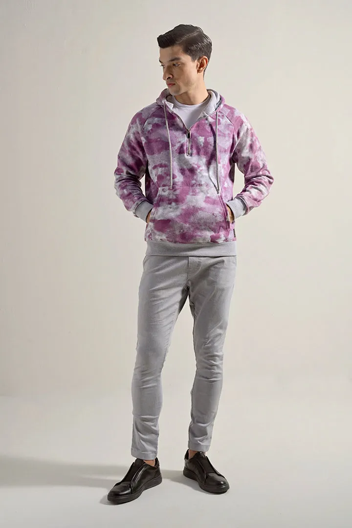 Tie & Dye Half Zipper Hoodie - Dusty Pink