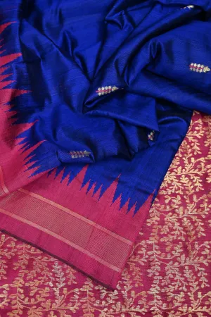 Ultramarine Blue Color Pure Raw Silk with Temple Border and Jala Pallu