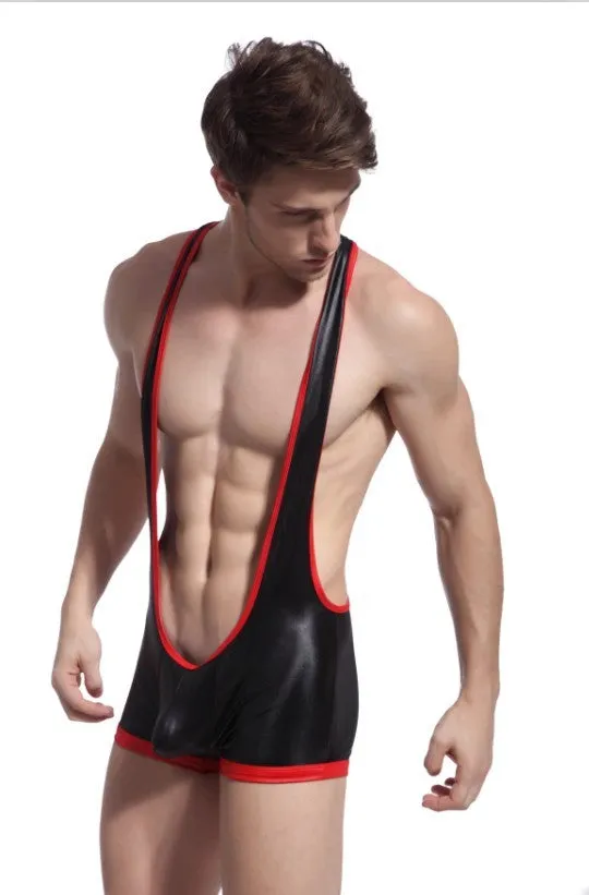 Wetlook Red Trim Wrestling Suit