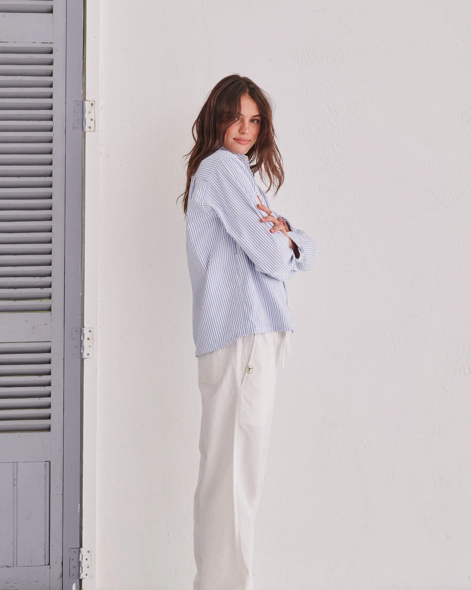White & Blue Pinstripe Shirt