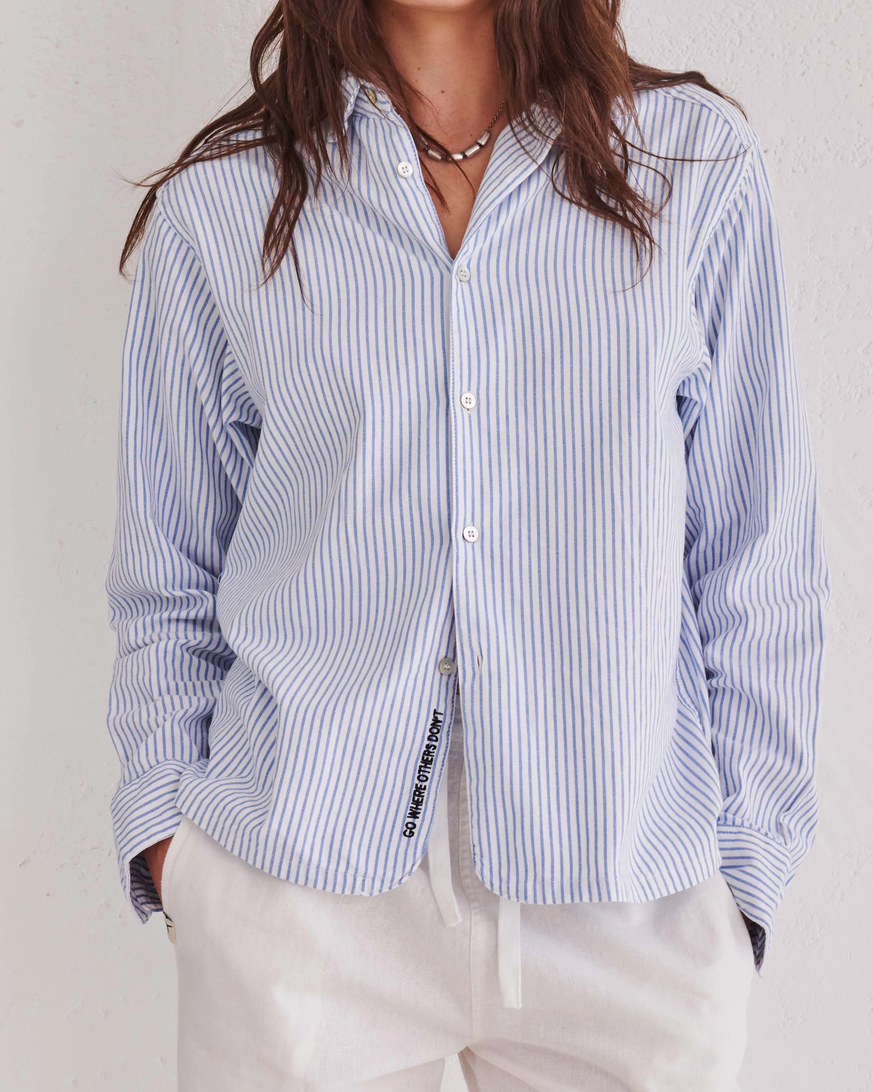 White & Blue Pinstripe Shirt