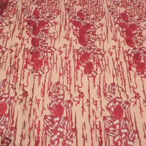 Wine Floral Abstract Embroidered Tulle Fabric