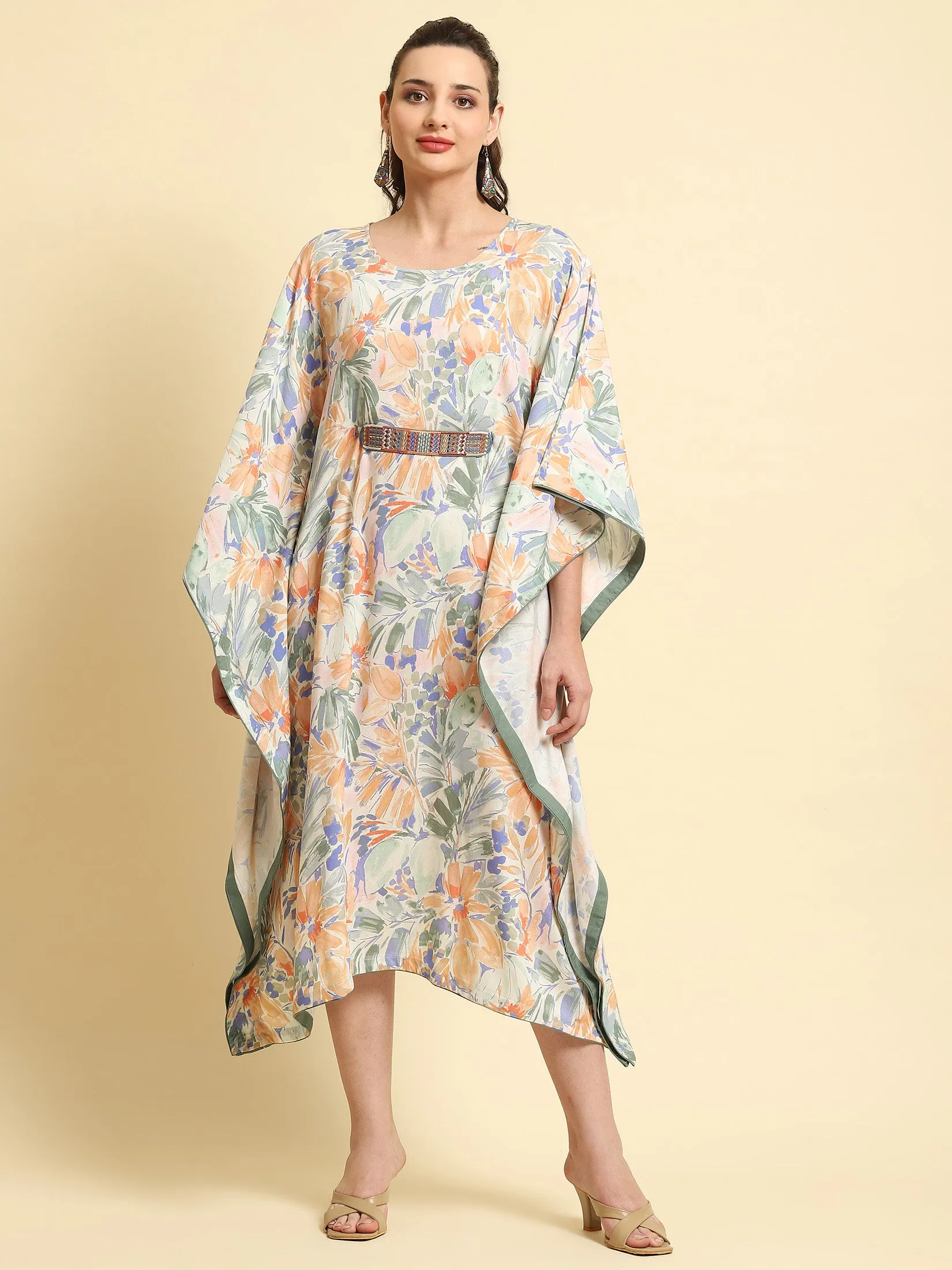 Women Multicolor Abstract Printed Kaftan Dress
