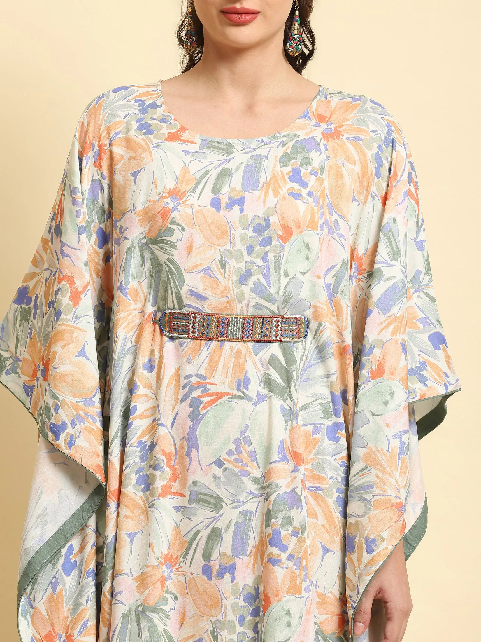 Women Multicolor Abstract Printed Kaftan Dress
