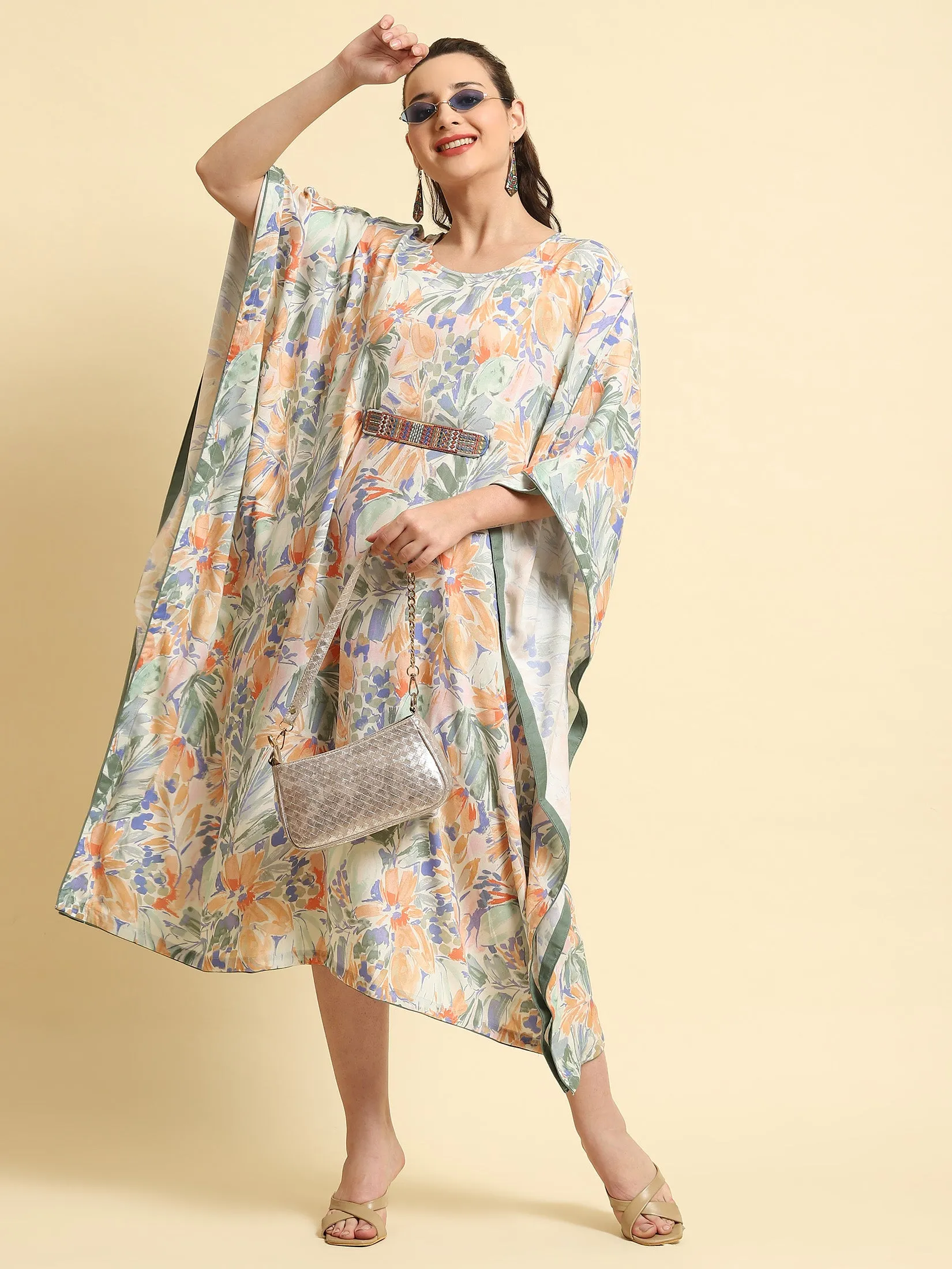 Women Multicolor Abstract Printed Kaftan Dress