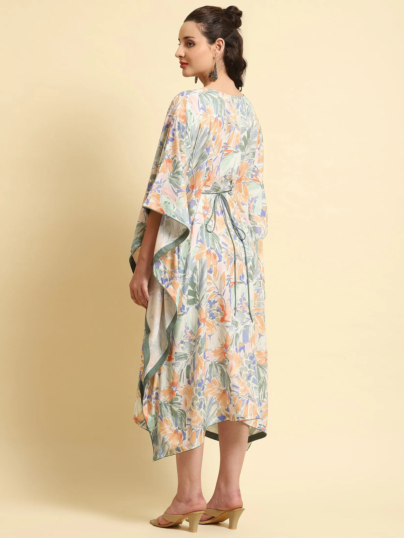 Women Multicolor Abstract Printed Kaftan Dress