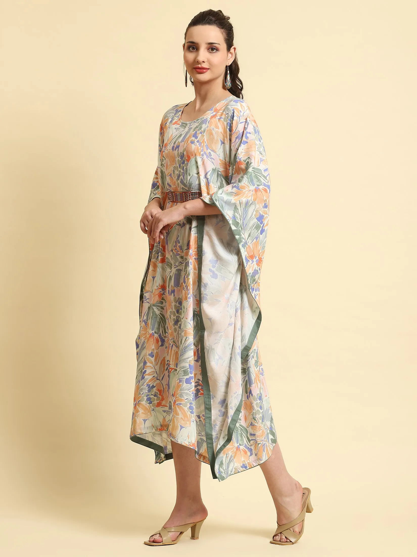 Women Multicolor Abstract Printed Kaftan Dress