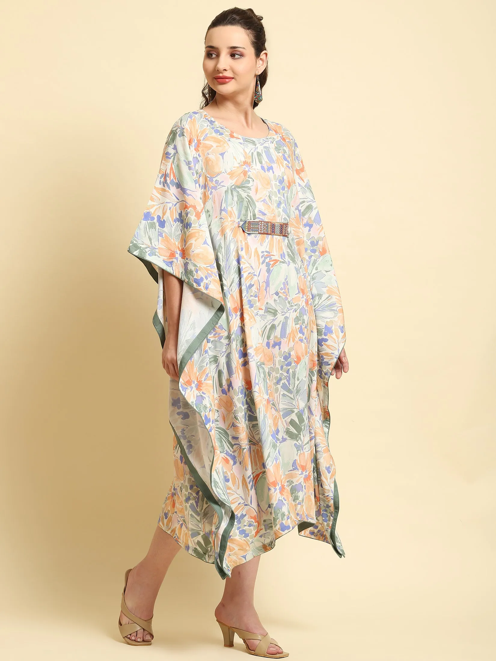 Women Multicolor Abstract Printed Kaftan Dress