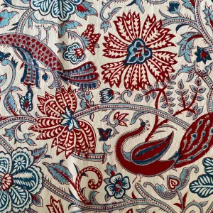 Woodblock - Floral and Birds Blue and Red