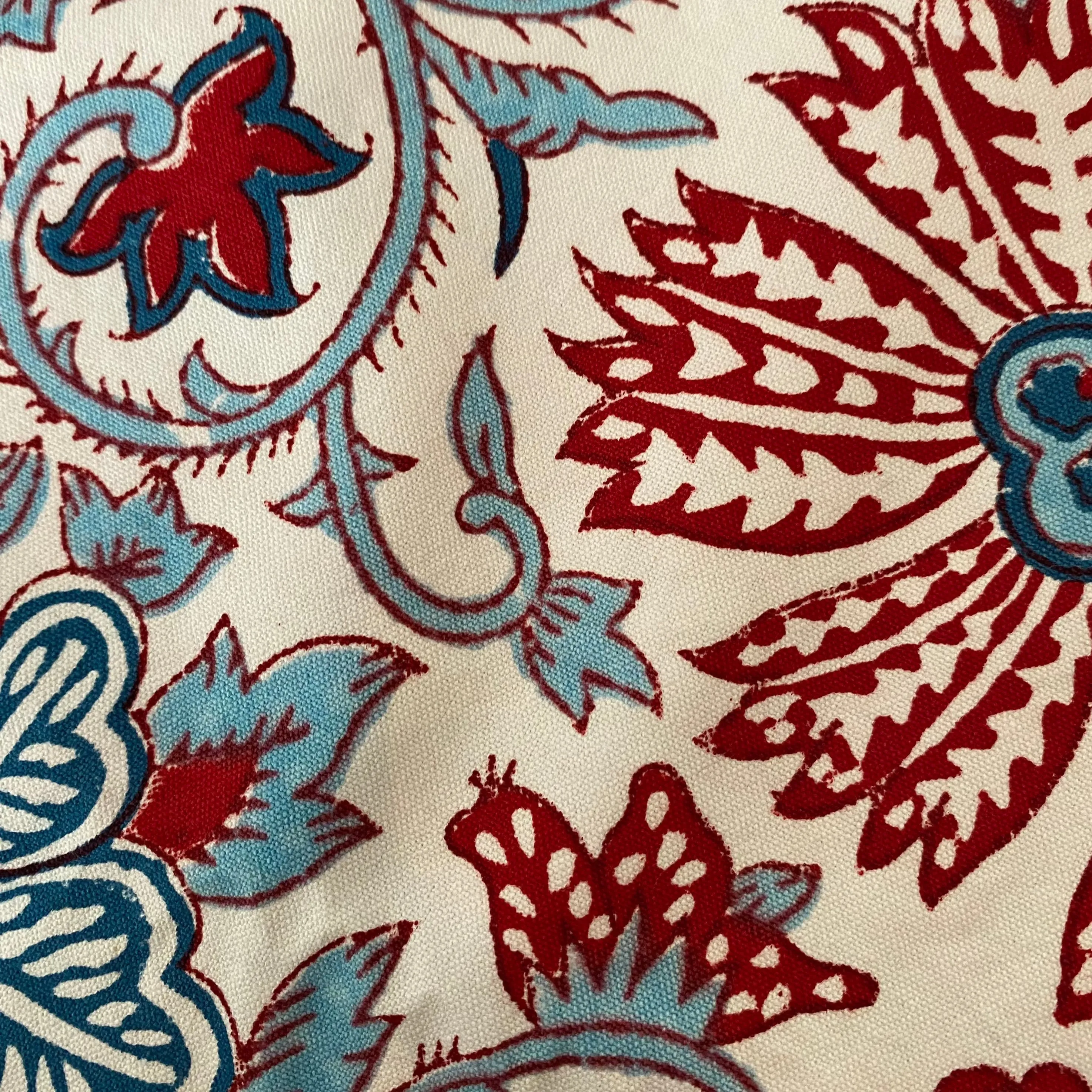 Woodblock - Floral and Birds Blue and Red