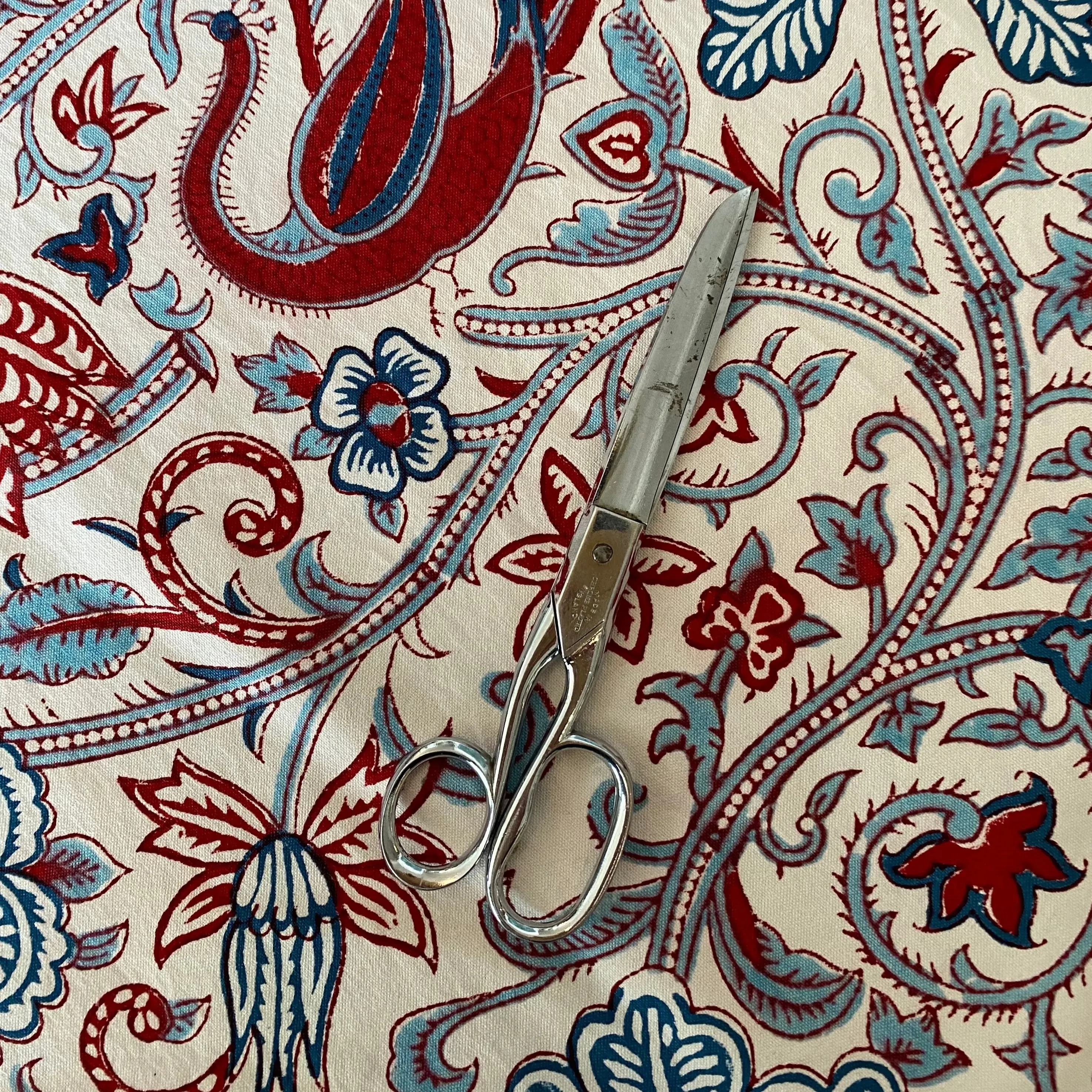 Woodblock - Floral and Birds Blue and Red