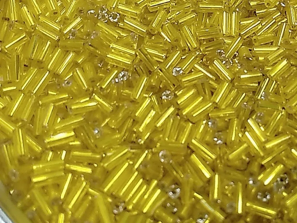 Yellow Transparent Silverline Pipe / Bugle Glass Seed Beads